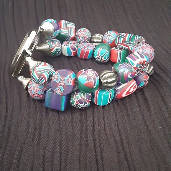 Geneva watch & boho beaded stretch  bracelet band - Picture 5 of 6